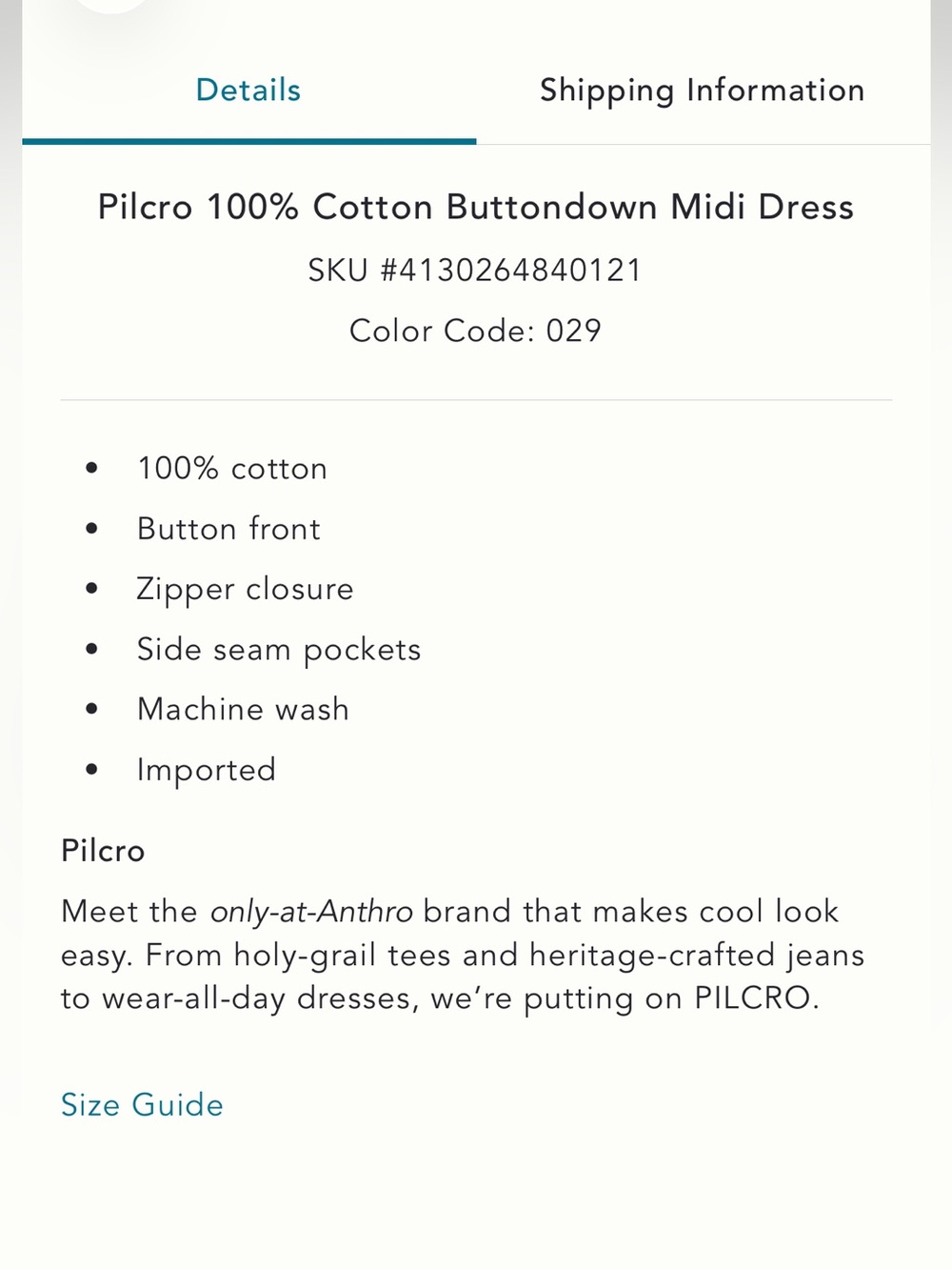 Pilcro 100% Cotton Buttondown Midi Dress - Picture 3 of 4